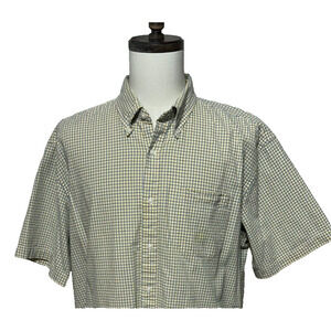 LL Bean Shirt Mens XL Blue Yellow Seersucker Textured Traditional Short Sleeve